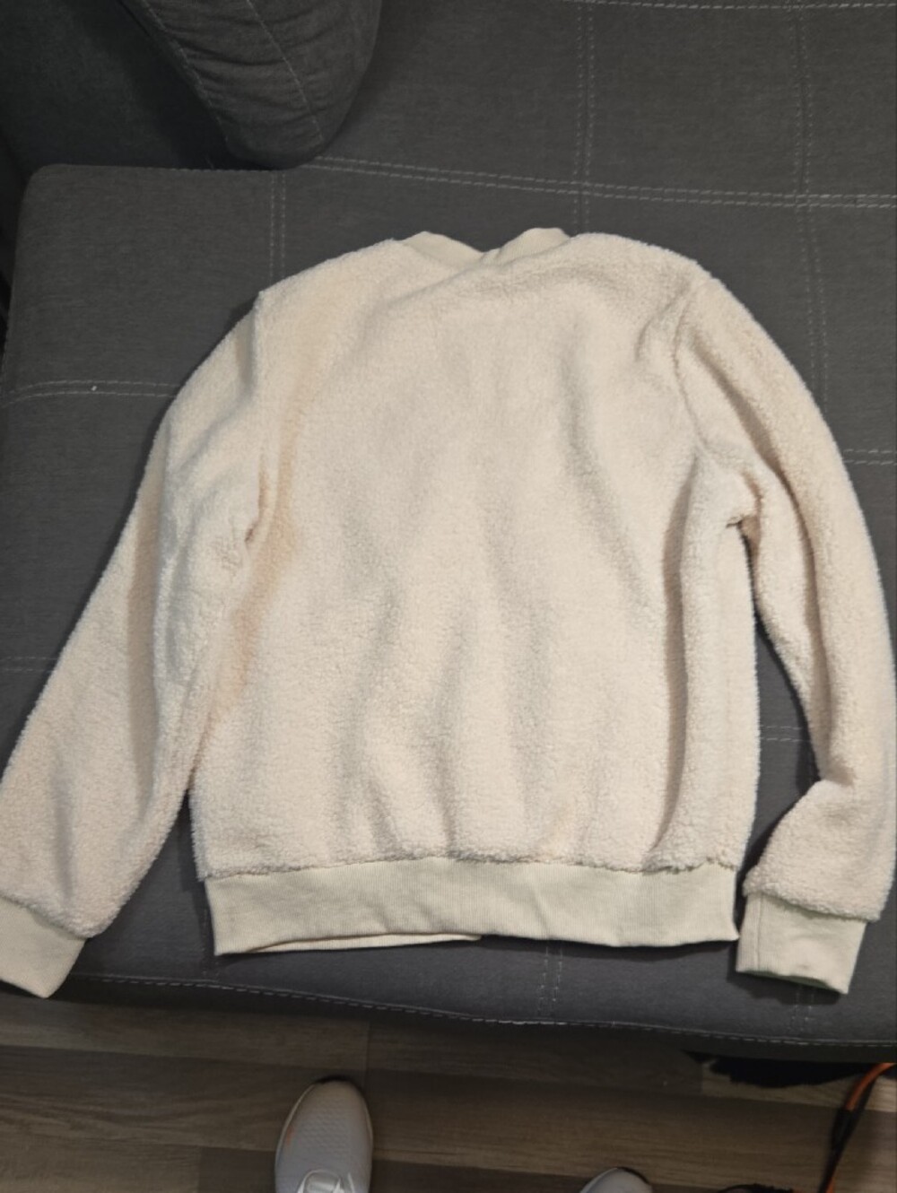 Women's Cream Teddy Bomber Jacket with Zip Closure - Picture 3 of 3